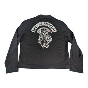 Sons of Anarchy Men's Canvas Jacket Sz XL Black Logo Motorcycle Reaper Patch